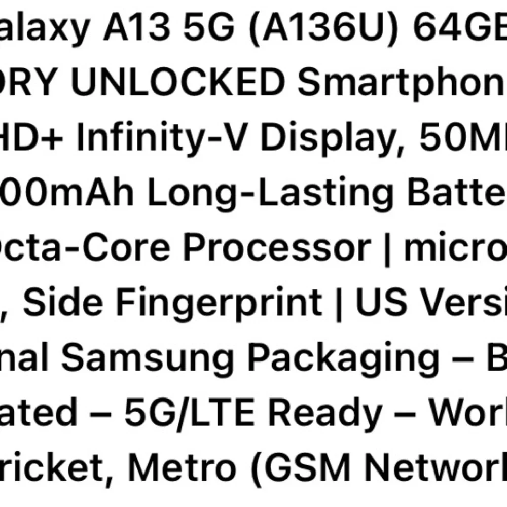 Samsung Midnight Black Phone A15 5G